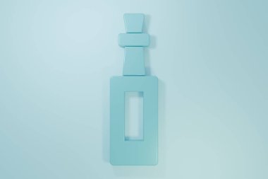 Mavi arka planda mavi zeytinyağı ikonu var. Zeytinyağı ikonlu sürahi. Minimalizm kavramı. 3 Boyutlu resimleme.