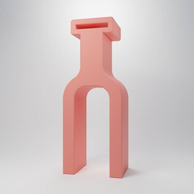 Pembe bisiklet süspansiyon çatal simgesi pembe arka planda izole edilmiş. Spor ulaşımı yedek parça direksiyon. Minimalizm kavramı. 3 Boyutlu resimleme.