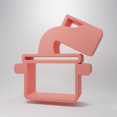 Pembe tencere ikonu pembe arka planda izole edilmiş. Haşlama ya da güveç besin sembolü. Minimalizm kavramı. 3 Boyutlu resimleme .