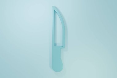 Mavi Bıçak simgesi mavi arkaplanda izole edildi. Çatal bıçak sembolü. Minimalizm kavramı. 3 Boyutlu resimleme .