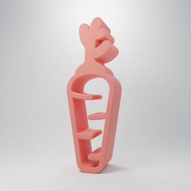 Pembe havuç ikonu pembe arka planda izole edilmiş. Minimalizm kavramı. 3 Boyutlu resimleme .