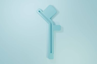 Blue Crutch or crutches icon isolated on blue background. Equipment for rehabilitation of people with diseases of musculoskeletal system. Minimalism concept. 3D render illustration.