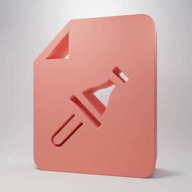 Pembe Not kağıdında pembe arka planda izole edilmiş düğme simgesi var. Not kağıdı tabelası. Minimalizm kavramı. 3 Boyutlu resimleme.