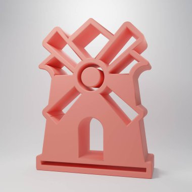 Pembe yel değirmeni simgesi pembe arka planda izole edilmiş. Minimalizm kavramı. 3 Boyutlu resimleme.