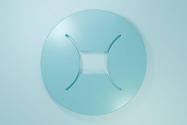 Mavi Gemini burç simgesi mavi arka planda izole edildi. Astrolojik yıldız falı koleksiyonu. Minimalizm kavramı. 3 Boyutlu resimleme.