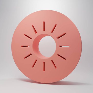 Pembe Güneş simgesi pembe arkaplanda izole edilmiş. Minimalizm kavramı. 3 Boyutlu resimleme.