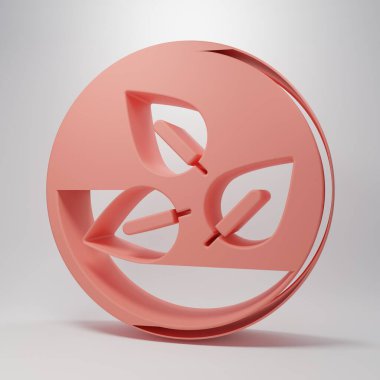 Pembe çay yaprağı ikonu pembe arka planda izole edilmiş. Çay yaprakları. Minimalizm kavramı. 3 Boyutlu resimleme.