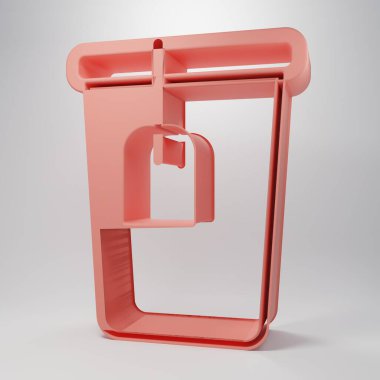 Pembe fincanda pembe arka planda izole edilmiş çay poşeti ikonu. Minimalizm kavramı. 3 Boyutlu resimleme.