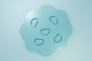 Mavi fonda çikolata ikonu olan mavi kurabiye ya da bisküvi. Minimalizm kavramı. 3 Boyutlu resimleme.