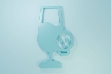 Mavi Zehirli alkol ikonu mavi arka planda izole edilmiş. Minimalizm kavramı. 3 Boyutlu resimleme.