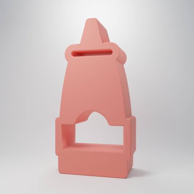 Pembe sos şişesi ikonu pembe arka planda izole edilmiş. Ketçap, hardal ve fast food için soslu mayonez şişeleri. Minimalizm kavramı. 3 Boyutlu resimleme.