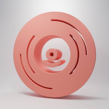 Pembe Vinil disk simgesi pembe arkaplanda izole edilmiş. Minimalizm kavramı. 3 Boyutlu resimleme.