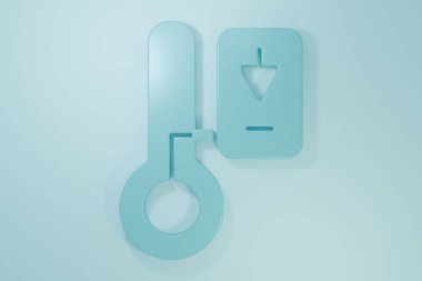 Mavi Sauna termometre simgesi mavi arkaplanda izole edildi. Sauna ve banyo malzemeleri. Minimalizm kavramı. 3 Boyutlu resimleme.