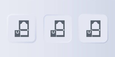 Grey Online sipariş ve fast food dağıtım ikonu gri arka planda izole edildi. Kare düğmelere simgeleri yerleştir. Vektör.