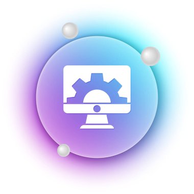 Beyaz Yazılım, Web Geliştirme, programlama konsepti simgesi beyaz arka planda izole edildi. Programlama dili ve program kodu ekranda. Mavi ve mor eğimli çember arkaplan. Vektör.