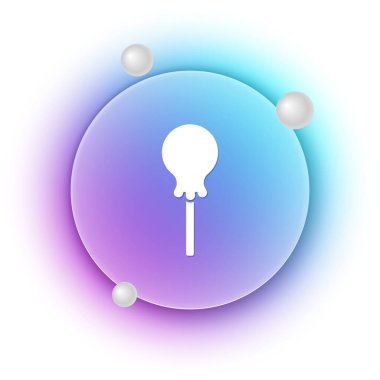 Beyaz arkaplanda izole edilmiş beyaz lolipop ikonu. Yemek, lezzetli bir sembol. Mavi ve mor eğimli çember arkaplan. Vektör.