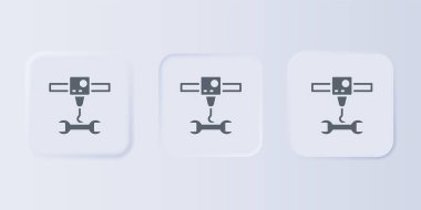 Gri 3D yazıcı anahtarı anahtarı simgesi gri arkaplanda izole edildi. 3D baskı. Kare düğmelere simgeleri yerleştir. Vektör.