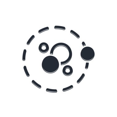 Siyah Atom simgesi beyaz arkaplanda izole edildi. Bilimin, eğitimin, nükleer fiziğin, bilimsel araştırmaların sembolü. Vektör.