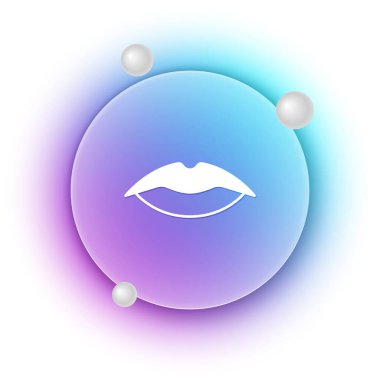 Beyaz gülümseyen dudak simgesi beyaz arkaplanda izole edilmiş. Gülümse. Mavi ve mor eğimli çember arkaplan. Vektör.