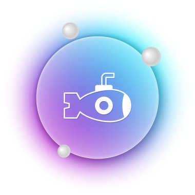 Beyaz denizaltı simgesi beyaz arkaplanda izole edildi. Askeri gemi. Mavi ve mor eğimli çember arkaplan. Vektör.