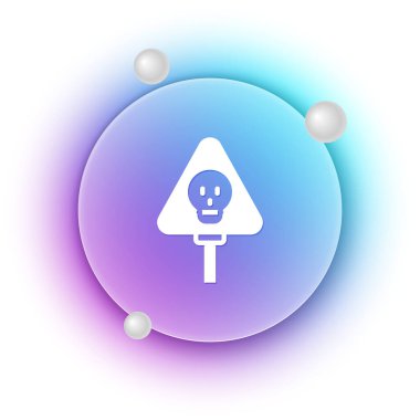 Beyaz Kemikler ve Kafatası, beyaz arka planda izole edilmiş toksik uyarı ikonu. Mavi ve mor eğimli çember arkaplan. Vektör.