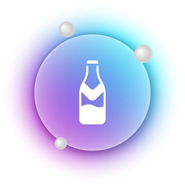 Beyaz arka planda izole edilmiş beyaz bira şişesi ikonu. Mavi ve mor eğimli çember arkaplan. Vektör.