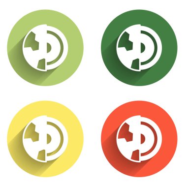 Dünya çekirdek yapı kabuğu simgesini uzun gölge arkaplanı ile izole et. Renkli daire düğmesi. Vektör.