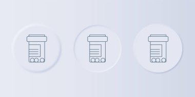 Gri ilaç şişesi ve gri arka planda izole edilmiş ilaç ikonu. Şişe hapı işareti. Eczane tasarımı. Kare düğmelere simgeleri yerleştir. Vektör.