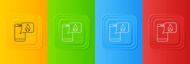 911 ikonuna sahip beyaz cep telefonu renkli arka planda izole edilmiş. Polis, ambulans, itfaiye, çağrı, telefon. Kare düğmelere simgeleri yerleştir. Vektör.