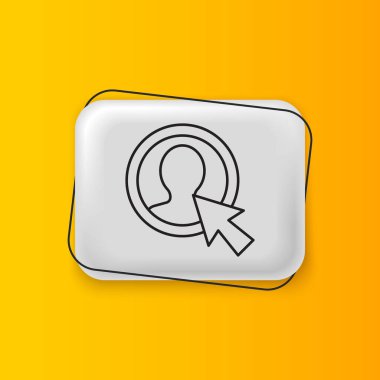 Sarı arkaplanda siyah hesap ekran simgesi oluştur. Gümüş dikdörtgen düğme. Vektör.