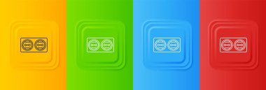 Renkli arkaplanda beyaz elektrik çıkış simgesi izole edildi. Elektrik prizi. Rosette sembolü. Kare düğmelere simgeleri yerleştir. Vektör.