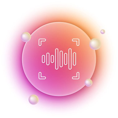 Beyaz Ses tanımlama simgesi beyaz arkaplanda izole edildi. Kimlik tanıma için ses biyometrik kimlik doğrulaması. Siber güvenlik. Turuncu ve pembe eğimli çember arka planı. Vektör.