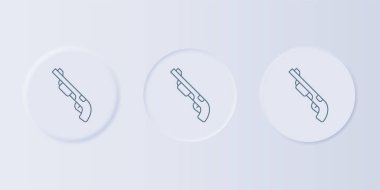 Gri arka planda Gri Polis av tüfeği ikonu izole edildi. Av tüfeği. Kare düğmelere simgeleri yerleştir. Vektör.