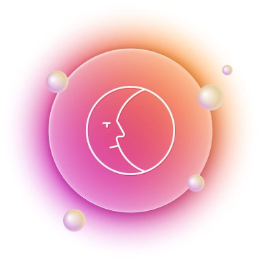 Beyaz Ay simgesi beyaz arkaplanda izole edildi. Turuncu ve pembe eğimli çember arka planı. Vektör.