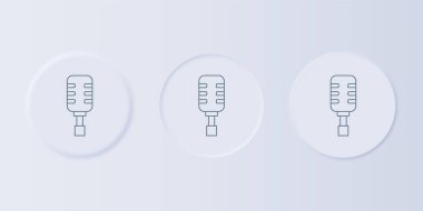 Gri arkaplanda gri mikrofon simgesi izole edildi. Radyodaki mikrofondan. Sözcü işareti. Kare düğmelere simgeleri yerleştir. Vektör.