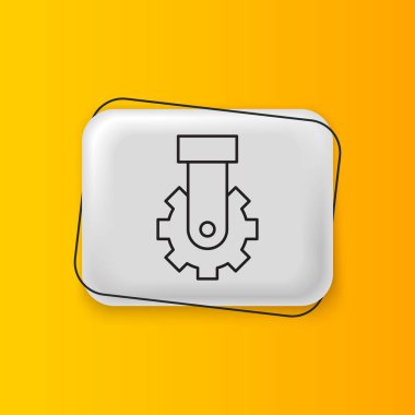 Siyah Derailleur bisiklet arka hız katlama simgesi sarı arkaplanda izole edildi. Gümüş dikdörtgen düğme. Vektör.