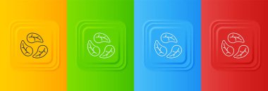 Renkli arkaplanda beyaz yaprak simgesi izole edildi. İşaret bırakıyor. Taze doğal ürün sembolü. Kare düğmelere simgeleri yerleştir. Vektör.