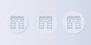 Gri arka planda Gri Zafer Kemeri simgesi izole edildi. Fransa, Paris 'in simgesi. Kare düğmelere simgeleri yerleştir. Vektör.