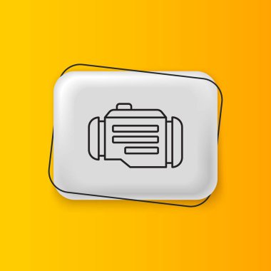 Siyah Kontrol motor simgesi sarı arkaplanda izole edildi. Gümüş dikdörtgen düğme. Vektör.