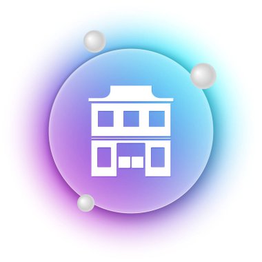 Beyaz arka planda izole edilmiş Beyaz Vahşi Batı salon ikonu. Eski batı binası. Mavi ve mor eğimli çember arkaplan. Vektör.