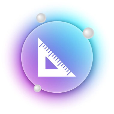 Beyaz Üçgen cetvel simgesi beyaz arkaplanda izole edildi. Düz sembol. Geometrik sembol. Mavi ve mor eğimli çember arkaplan. Vektör.