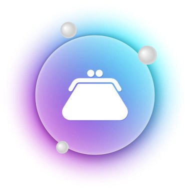 Beyaz arka planda beyaz debriyaj çantası simgesi izole edildi. Kadın el çantası. Mavi ve mor eğimli çember arkaplan. Vektör.