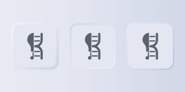 Gri arka planda genetik olarak modifiye edilmiş tavuk ikonu izole edildi. Şırınga tavuğa enjekte ediliyor. Kare düğmelere simgeleri yerleştir. Vektör.