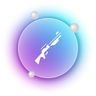 Beyaz arka planda beyaz av silahı simgesi izole edildi. Av tüfeği. Mavi ve mor eğimli çember arkaplan. Vektör.