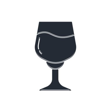 Beyaz arka planda izole edilmiş siyah şarap cam ikonu. Şarap kadehi işareti. Vektör.