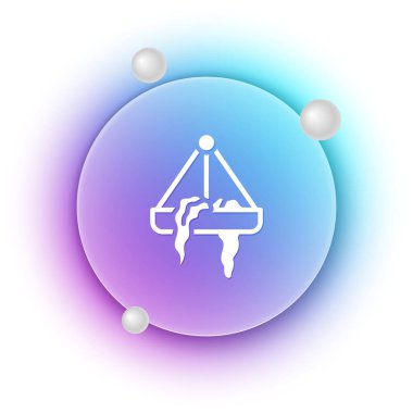 Asılan saksı ikonundaki beyaz bitki beyaz arka planda izole edilmiş. Çiçek saksısı için el yapımı dekoratif makrome askılar, kapalı alandaki bitkiler. Mavi ve mor eğimli çember arkaplan. Vektör.