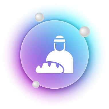 Beyaz, beyaz arka planda izole edilmiş evsiz ikonu besliyor. Yardım ve destek. Açlık kavramına yemek vermek. Mavi ve mor eğimli çember arkaplan. Vektör.