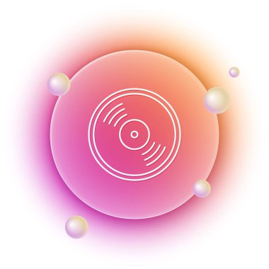 Beyaz Vinil disk simgesi beyaz arkaplanda izole edildi. Turuncu ve pembe eğimli çember arka planı. Vektör.