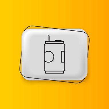 Siyah soda kutusu ikonu sarı arkaplanda izole edilmiş. Gümüş dikdörtgen düğme. Vektör.