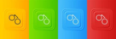 Beyaz kelepçe simgesi renkli arkaplanda izole edilmiş. Kare düğmelere simgeleri yerleştir. Vektör.